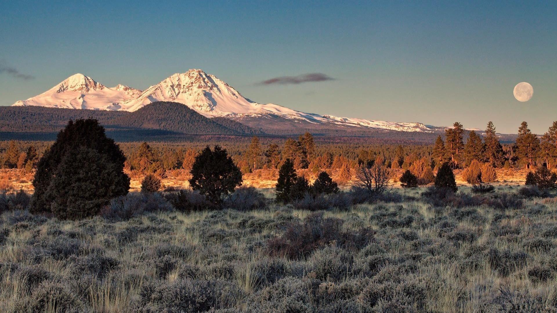 1920x1080 Mountain: Moon Desert Mountains Winter Shrubs HD Wallpaper 1080p