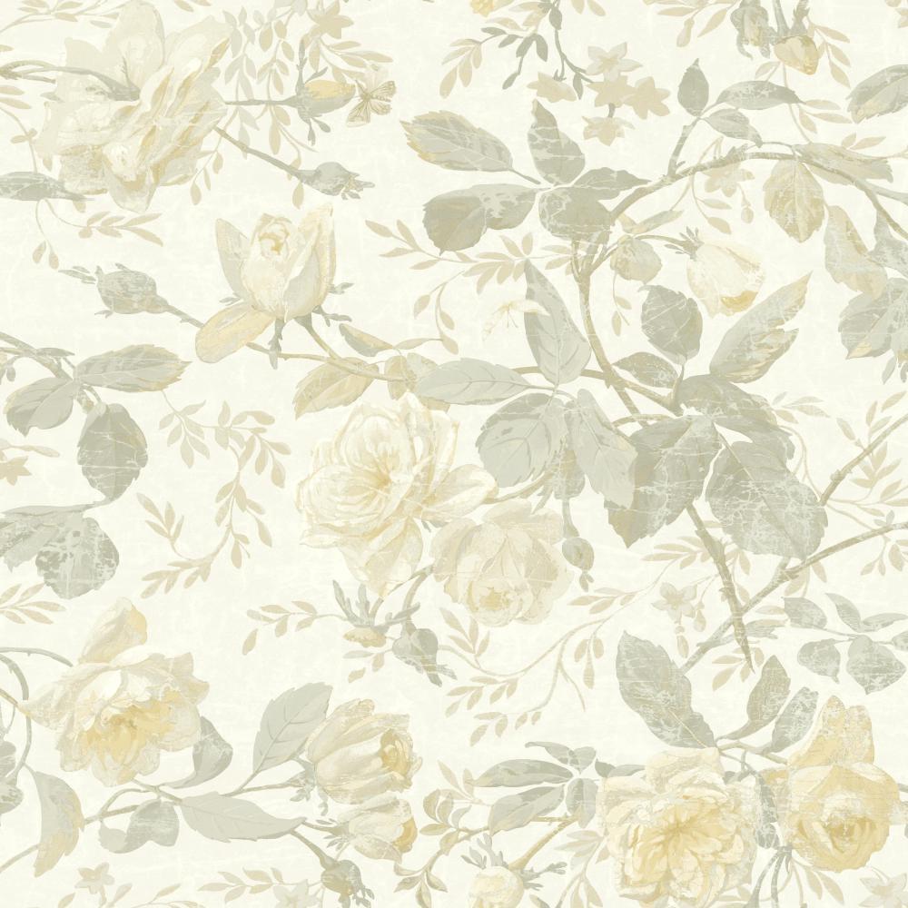 1000x1000 Light Cream Yellow Floral Vintage Wallpaper