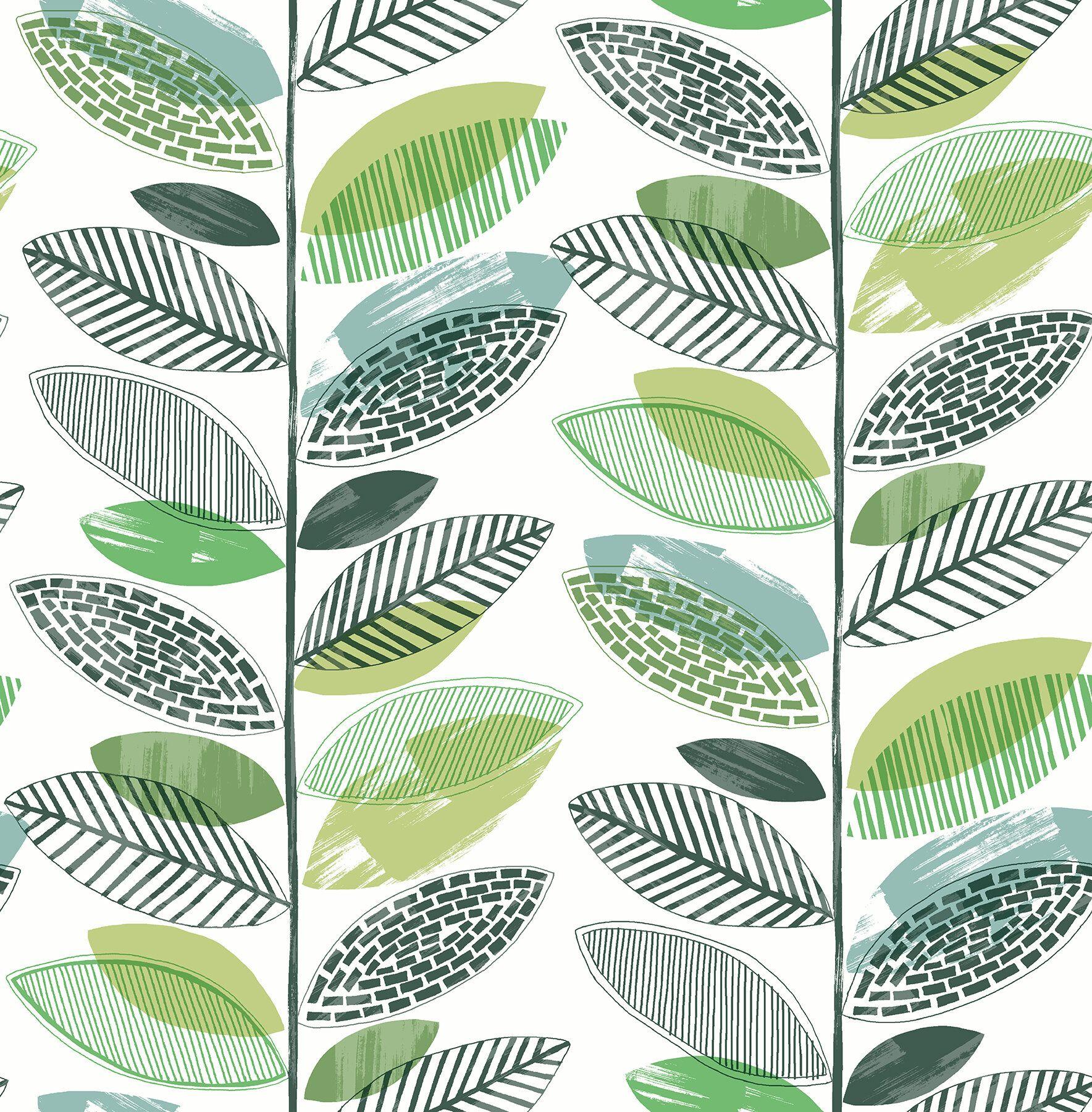 1768x1800 Ebern Designs Nyssa Green Leaves Wallpaper