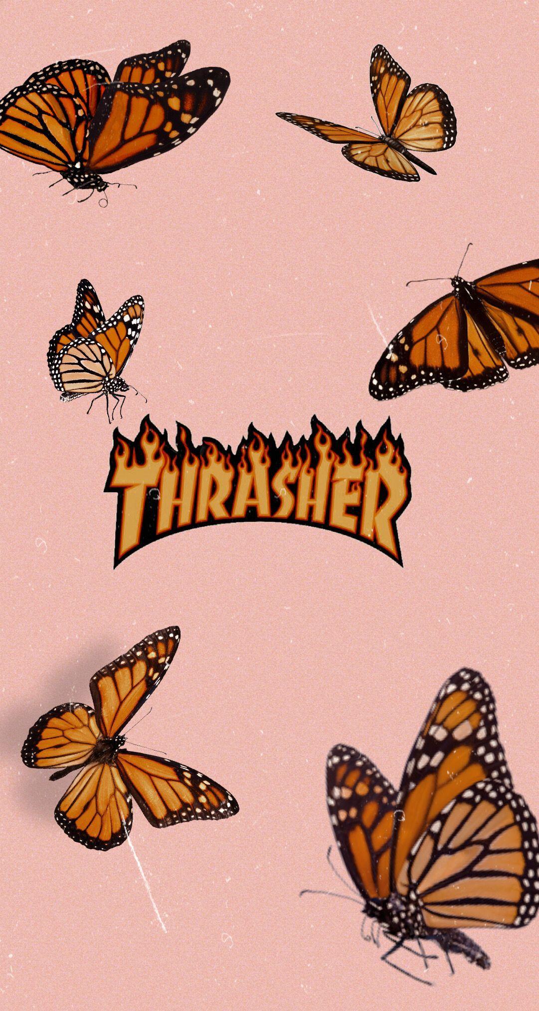 1081x2026 Thrasher butterfly wallpaper for iPhone. Butterfly wallpaper iphone, iPhone wallpaper tumblr aesthetic, Pretty wallpaper iphone