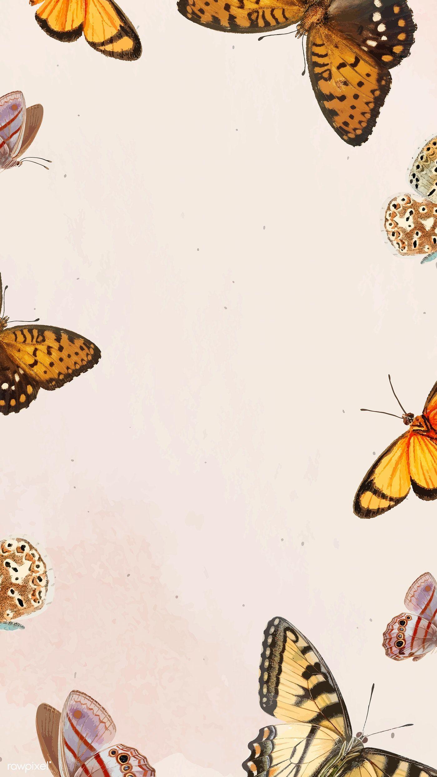 1400x2488 Download premium vector of Butterfly patterned on white mobile phone. Butterfly wallpaper background, Butterfly wallpaper iphone, Butterfly wallpaper