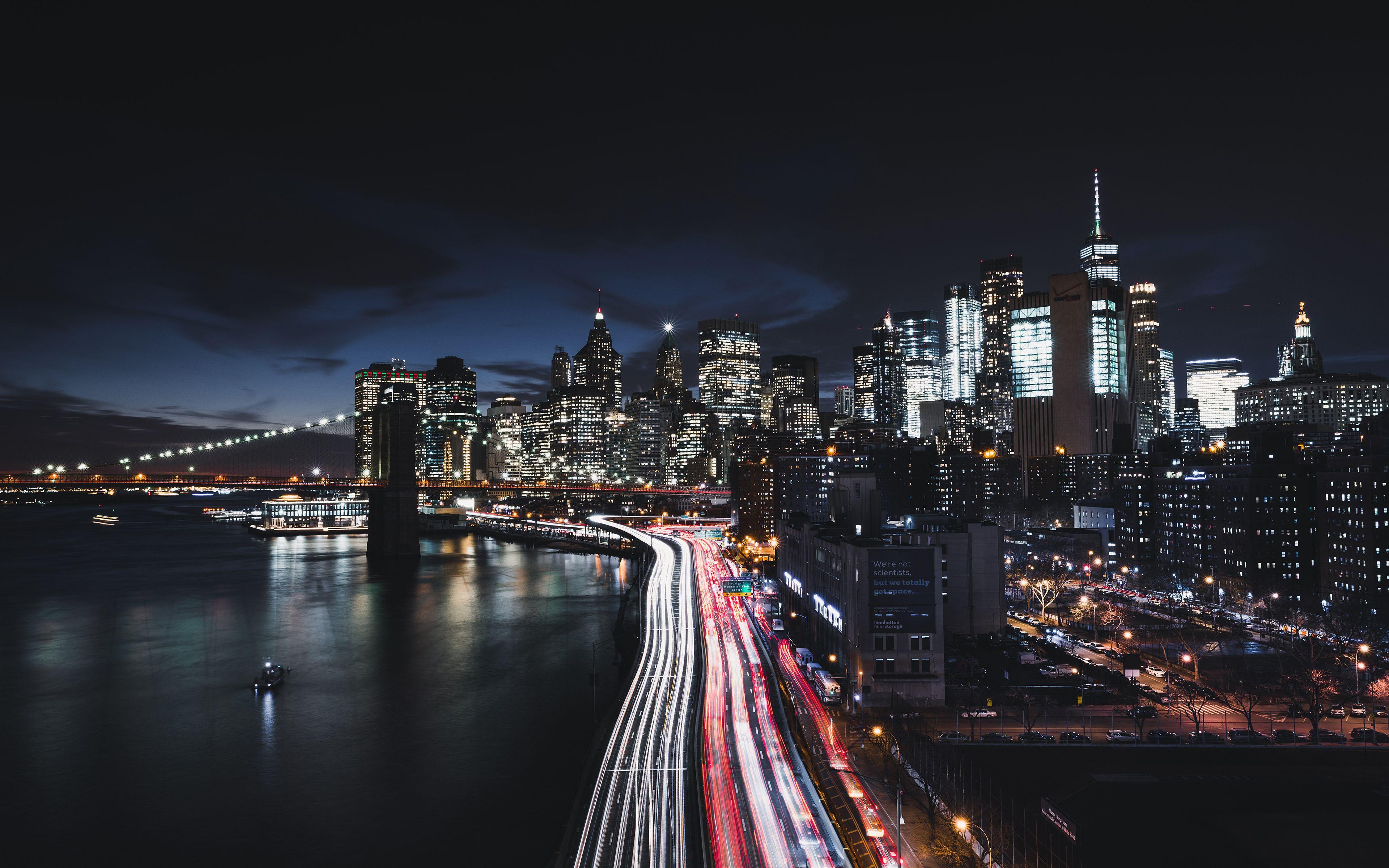 3840x2400 Manhattan New York City Night Cityscape 4K 8K Wallpaper