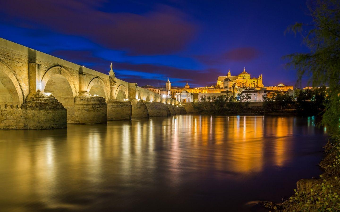 1440x900 Cordoba Bridge Lights Spain Wallpaper