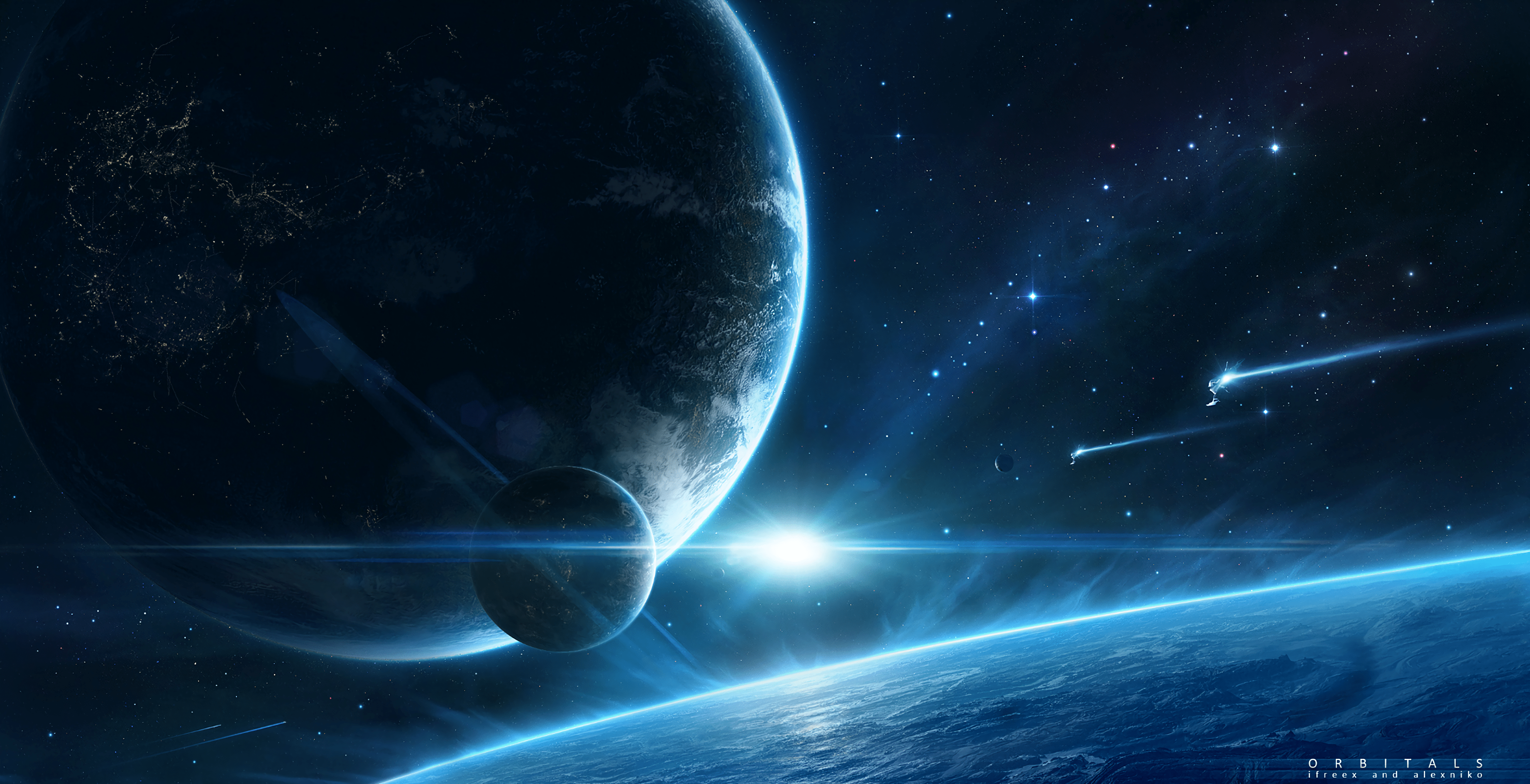 3964x2032 Download wallpaper 3964x2032 planet, space, satellite, outer space HD background