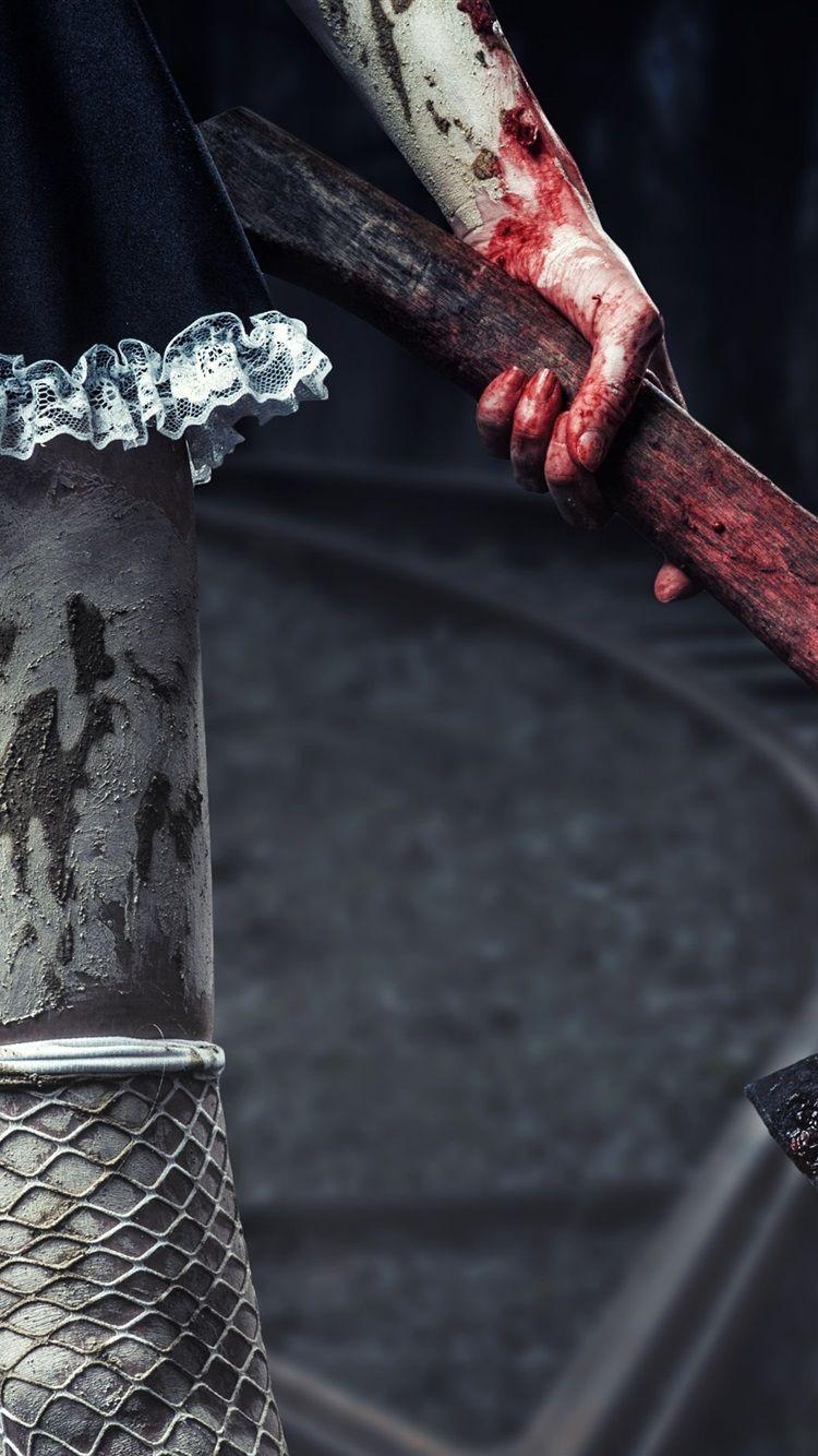 750x1334 Girl, Legs, Fishnets Socks, Axe, Blood 1080x1920 IPhone 8 7 6 6S Plus Wallpaper, Background, Picture, Image
