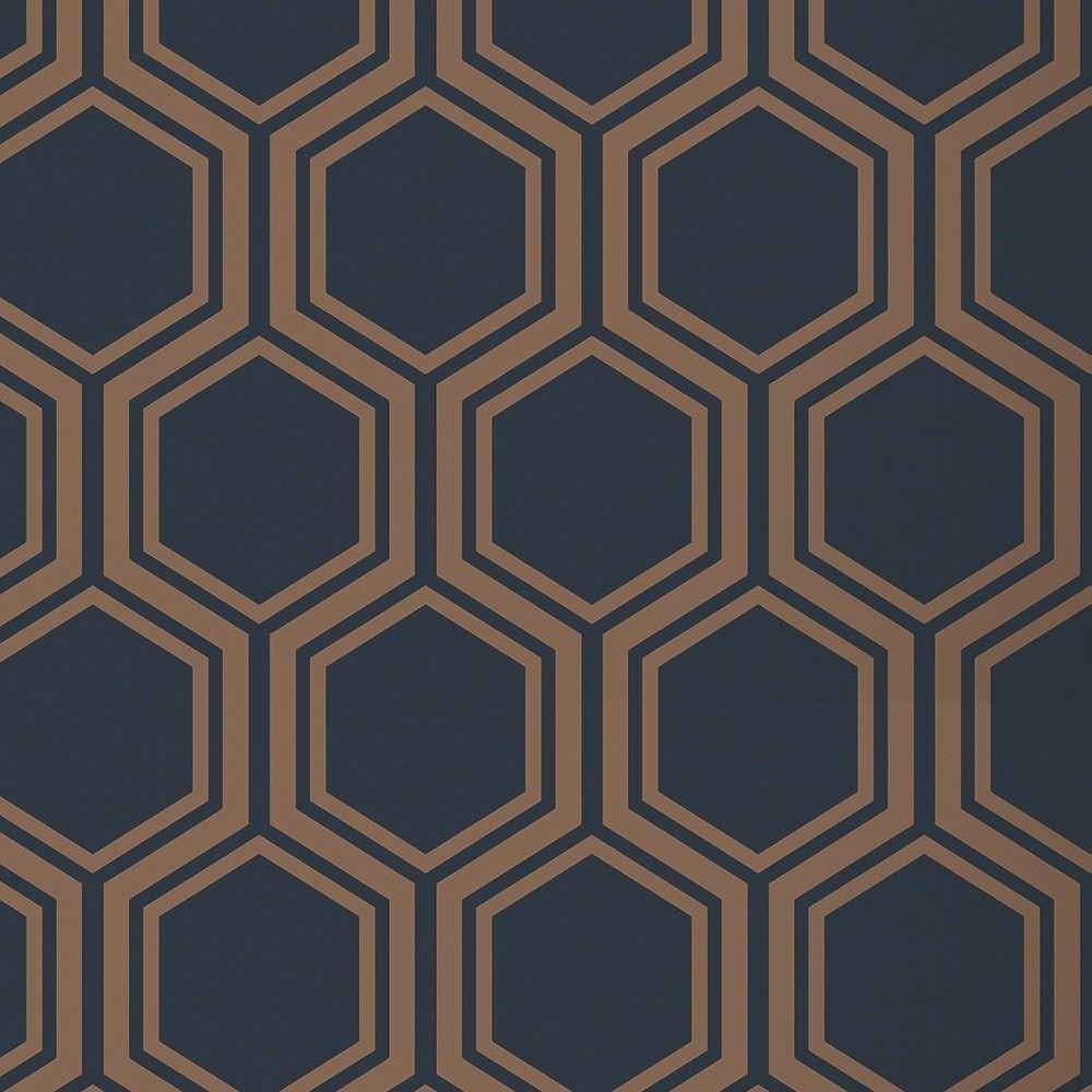 1000x1000 Arthouse Metallic Textures Luxe Hexagon Navy Gold Wallpaper