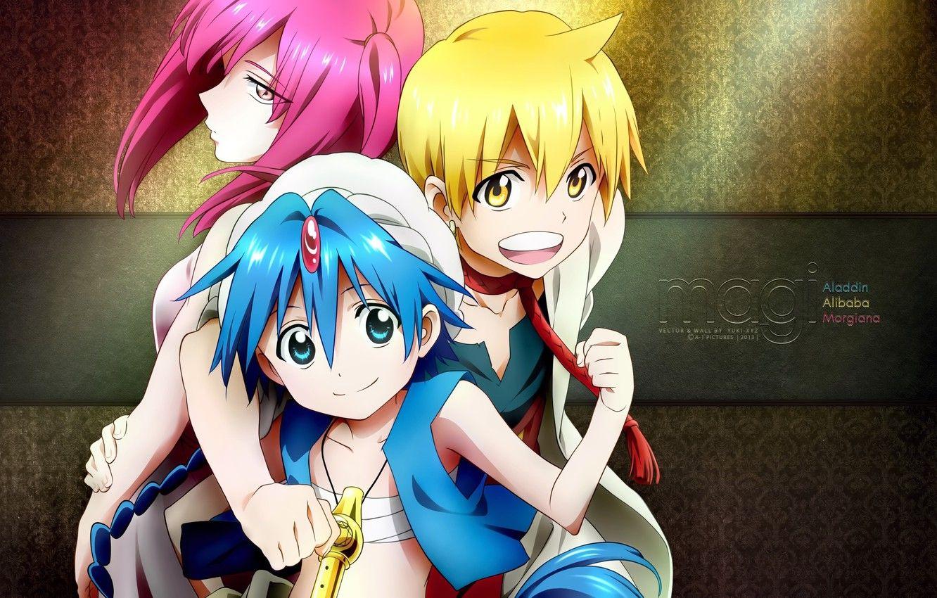 1332x850 Wallpaper background, three, Aladdin, Morgiana, Ali Baba Saluja, Magi: The Labyrinth of Magic image for desktop, section прочее