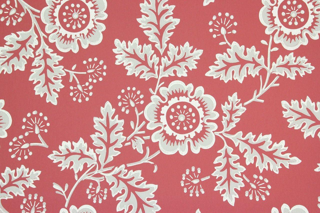 1280x853 1950s Vintage Wallpaper Gray Flowers on Red's Vintage Wallpaper