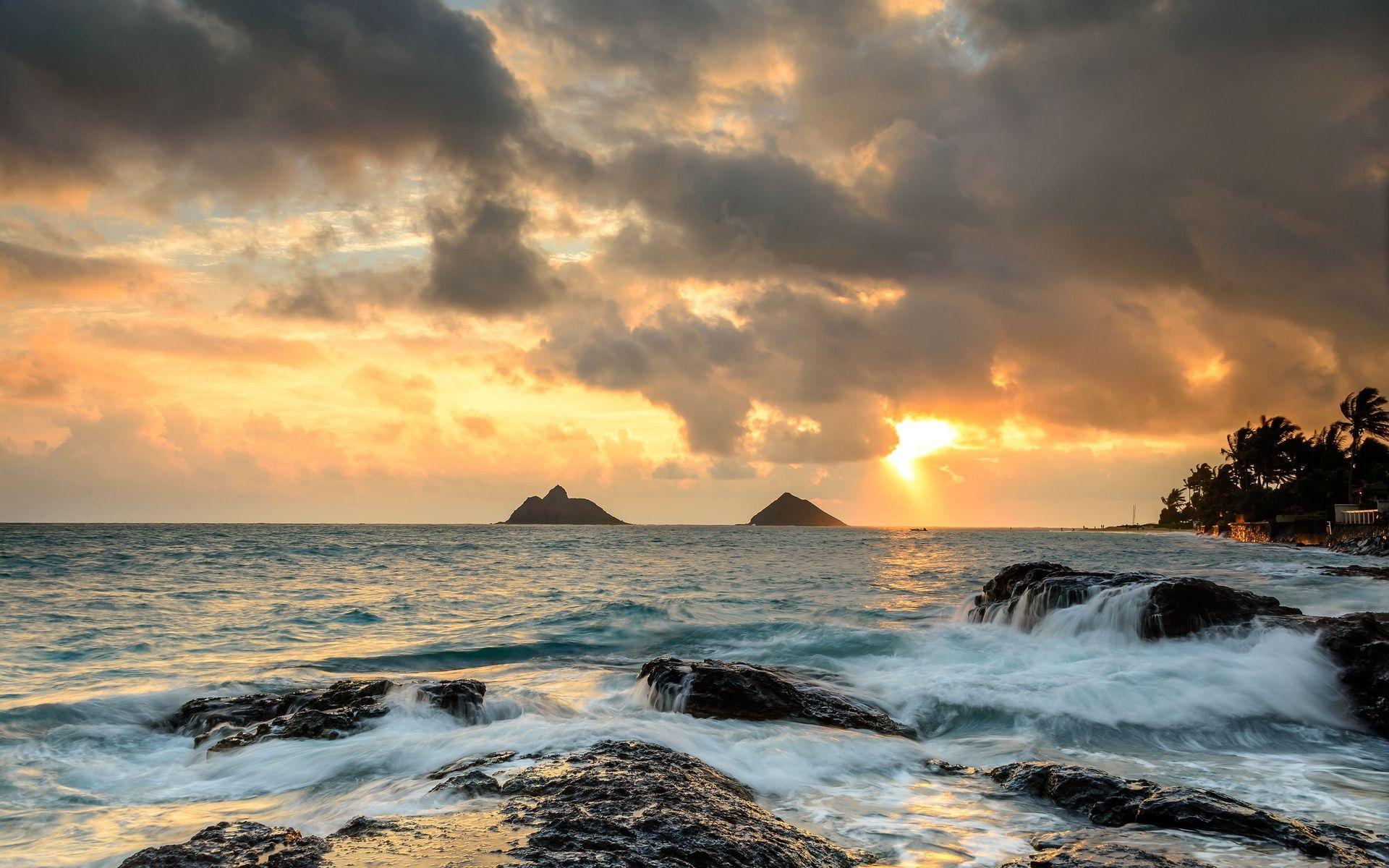1920x1200 ocean, Waves, Beaches, Shore, Coast, Sky, Sunset, Sunrise, Islands Wallpaper HD / Desktop and Mobile Background