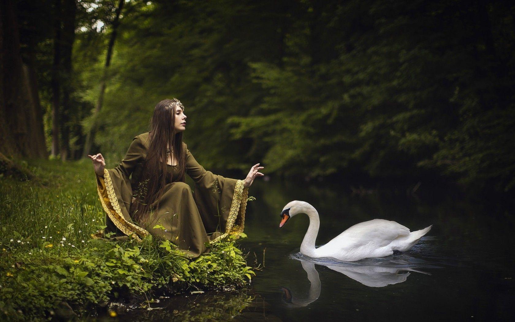 1680x1050 women, Swan, Fantasy Art, Nature, Animals Wallpaper HD / Desktop and Mobile Background