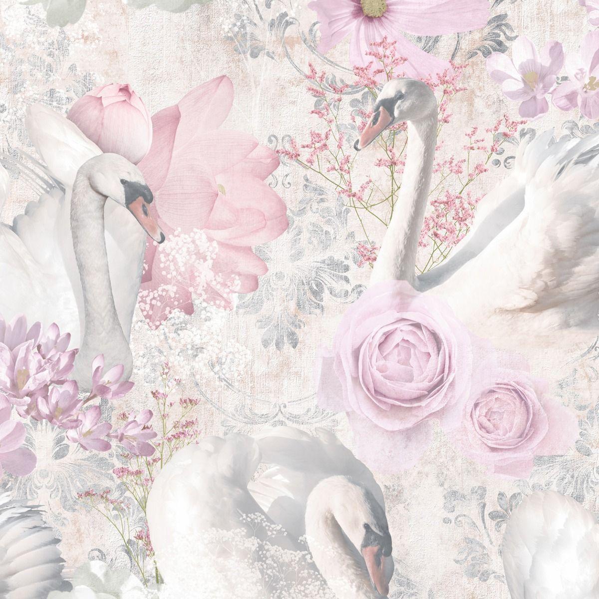 1200x1200 Glitter Swans Wallpaper Pink Holden 90700