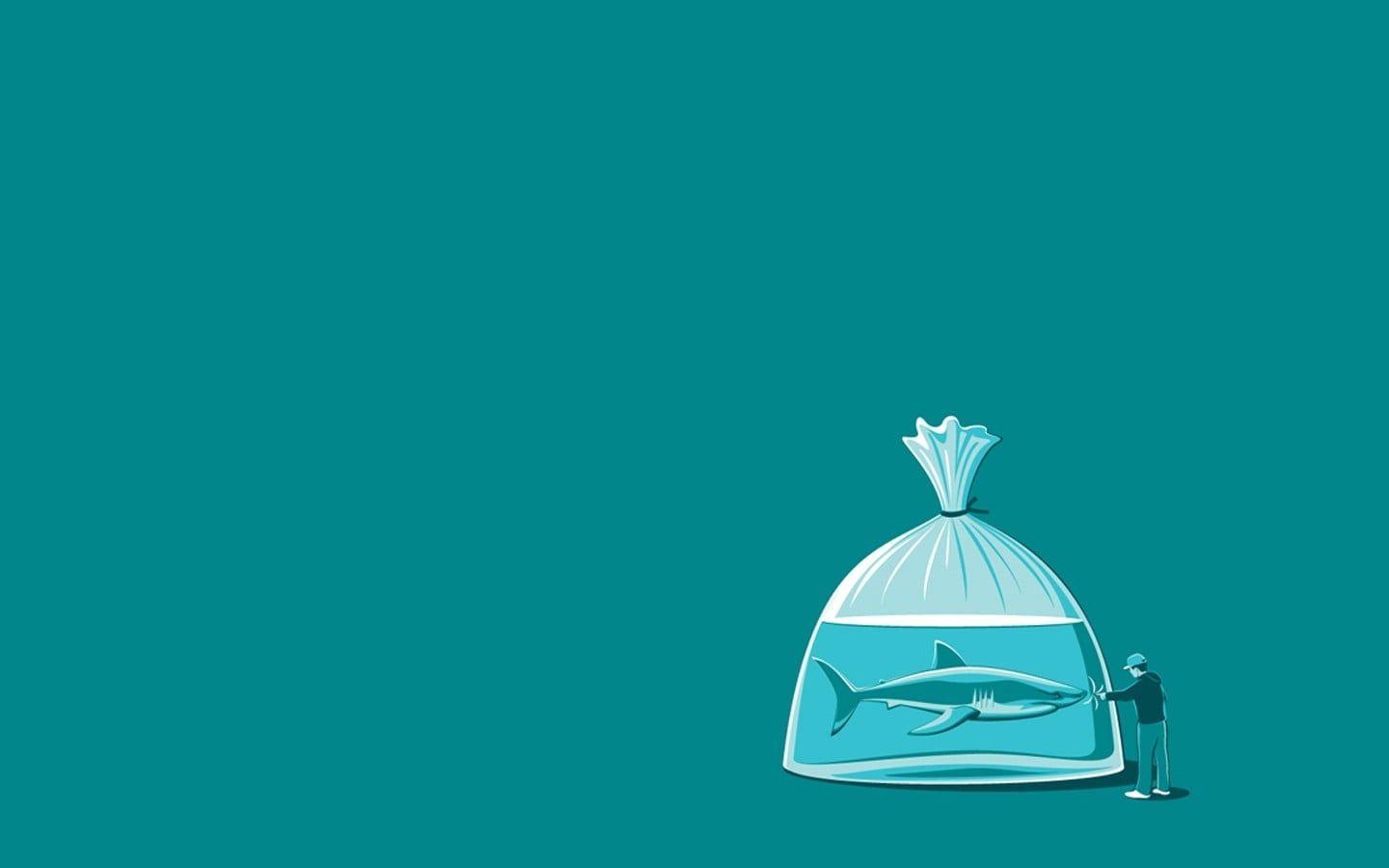 1440x900 shark in plastic pack illustration #threadless #humor #simple #minimalism #shark #water simple background. Cute laptop wallpaper, Fallout wallpaper, HD wallpaper