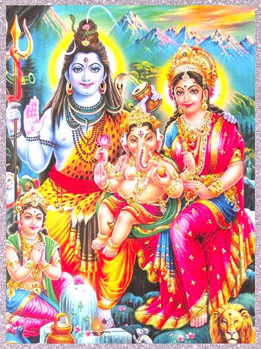 900x1202 Divine Embrace Shiva And Goddess Parvati With Their Children Wallpaper