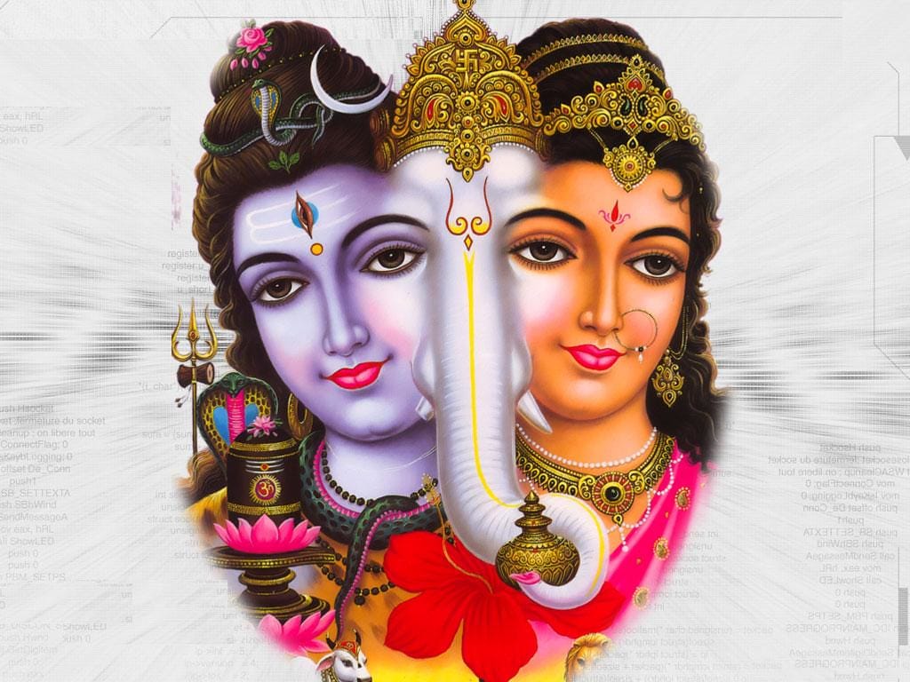 1024x768 Shiva Parvati with Ganesha Image