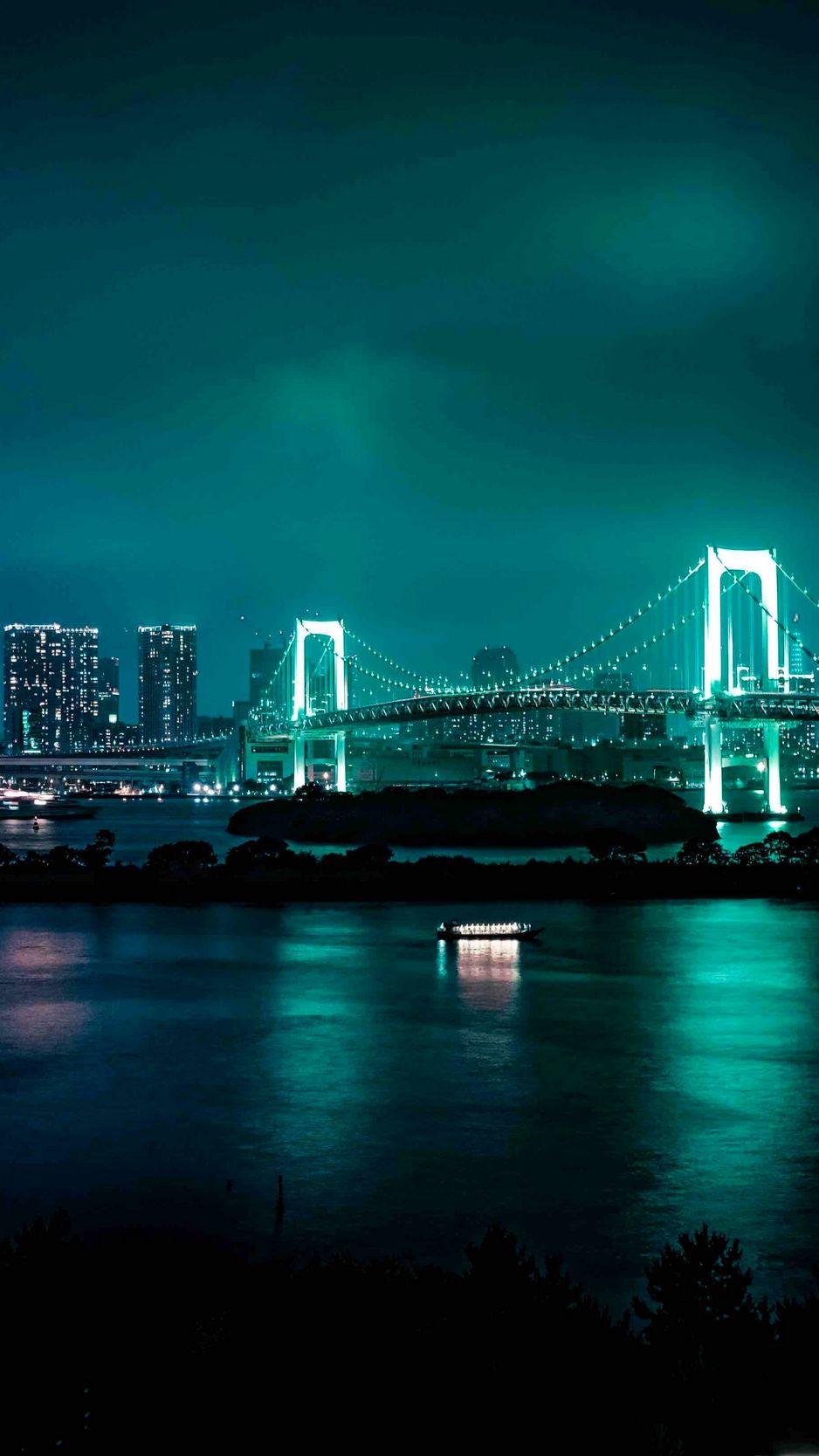 938x1668 Minato, japan, night city, bridge wallpaper, background