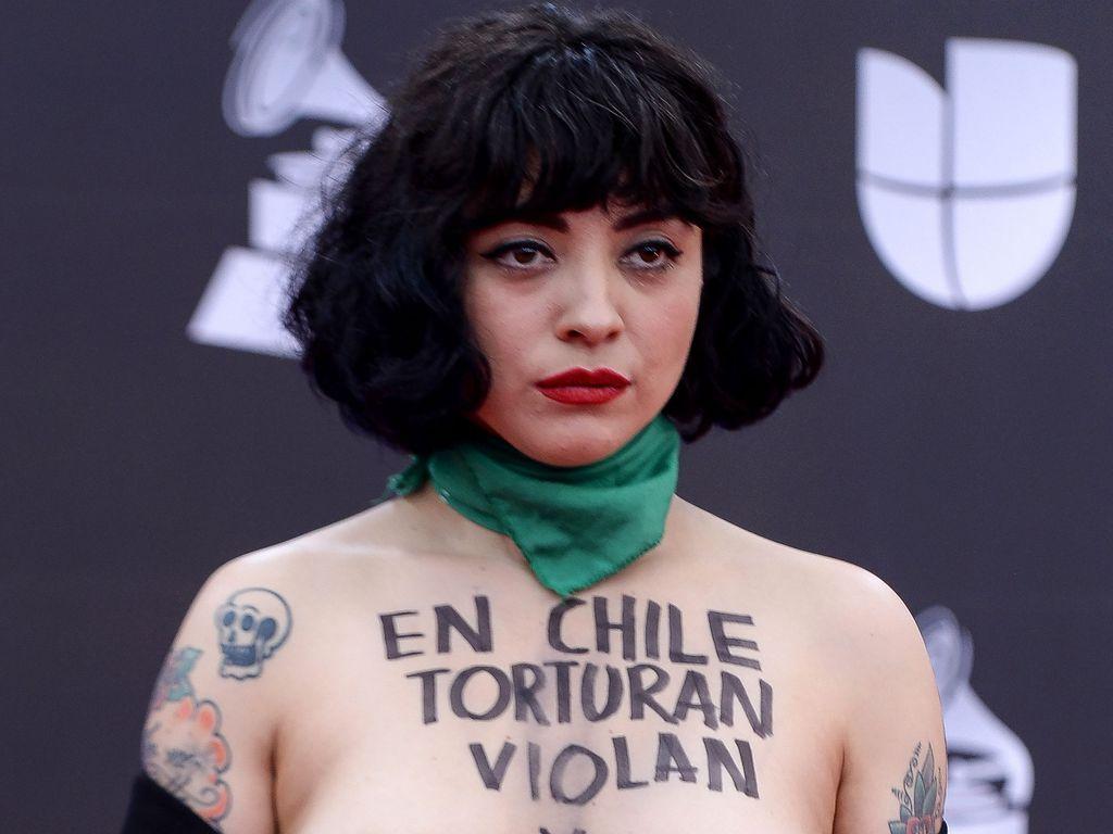 1024x768 Singer Mon Laferte goes topless at Latin Grammys, backing protesters in Chile