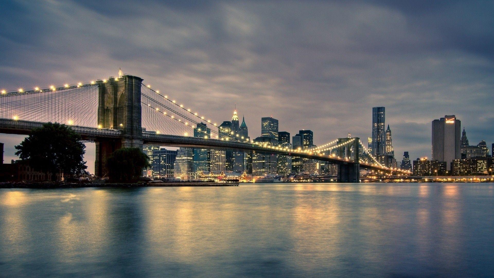 1920x1080 Download Wallpaper 1920x1080 brooklyn bridge, manhattan, city, new york, lights, city lights, buildings Full HD 1080p HD Background