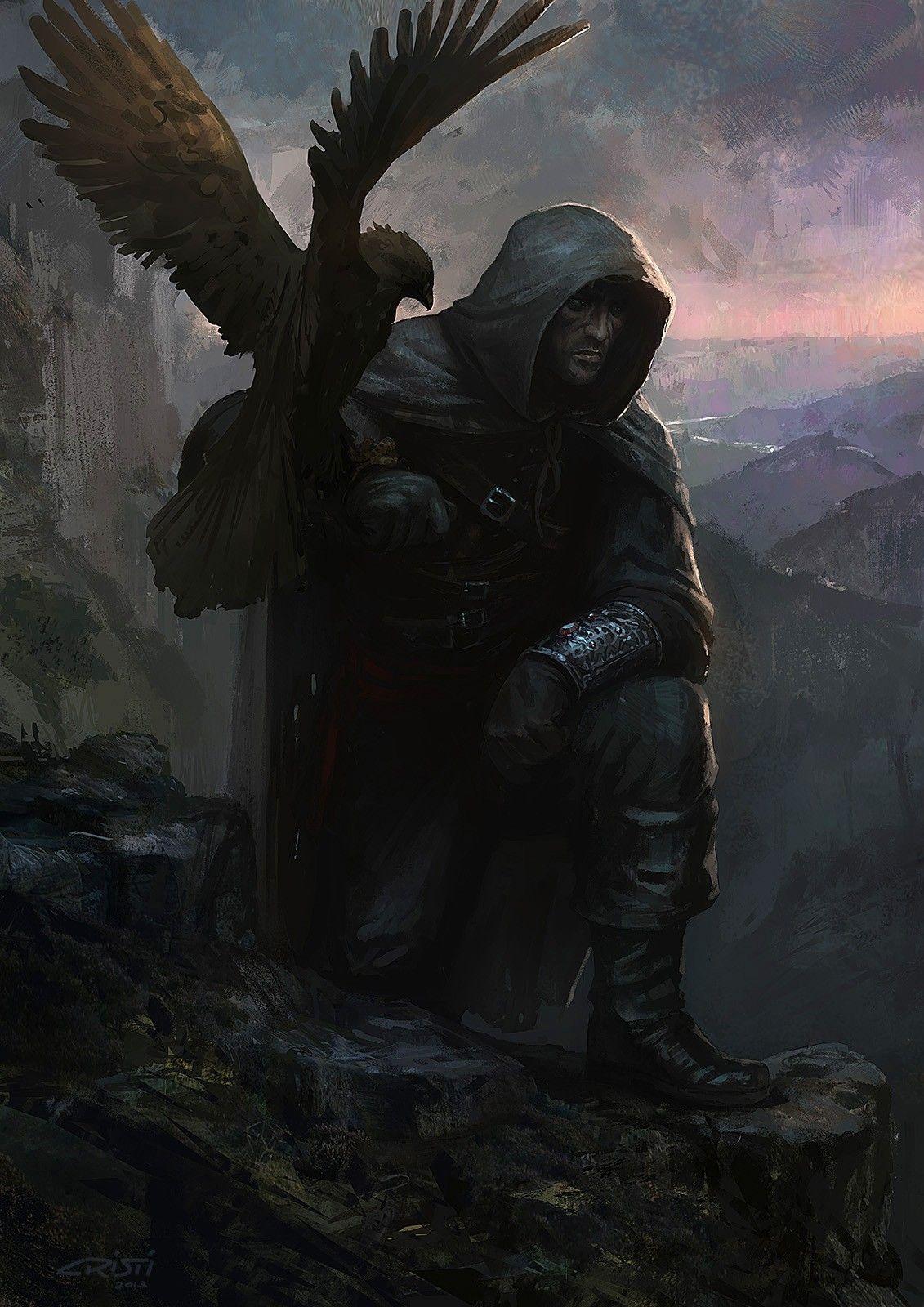 1131x1600 hunter, fantasy art, artwork, falcon bird, falconry wallpaper