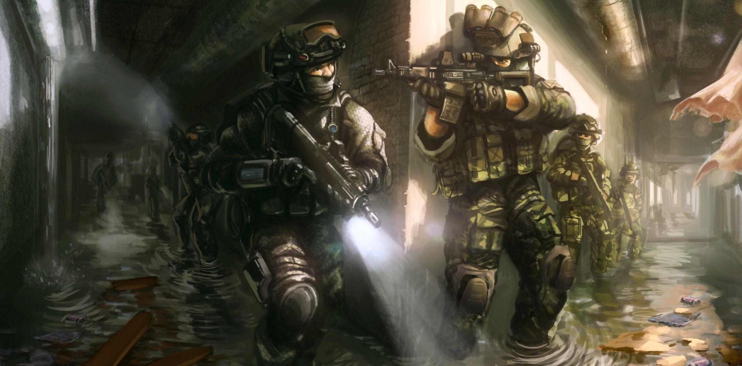 2432x1200 The Final Confrontation HD Wallpaper Widescreen x. Military drawings, Military artwork, Military art