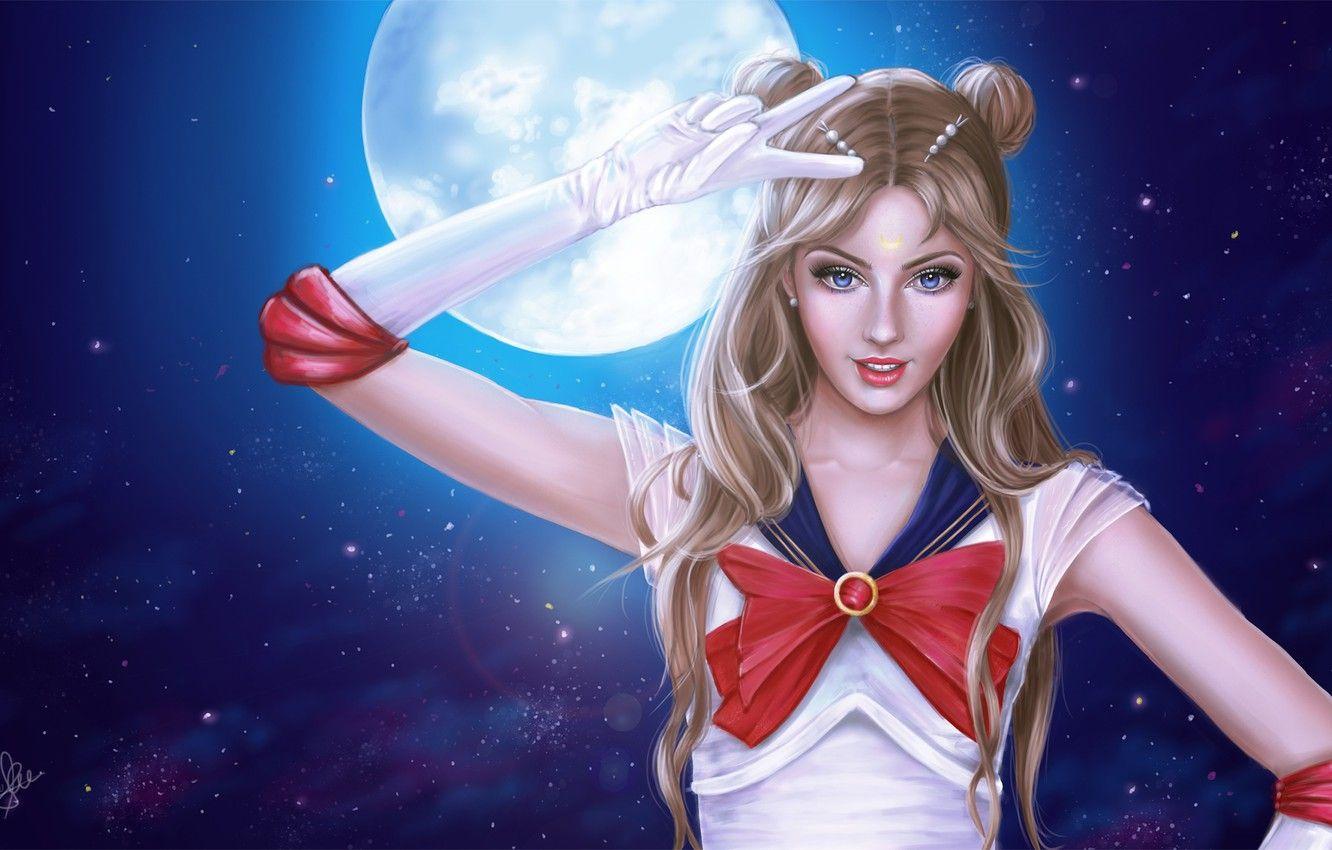 1332x850 Wallpaper look, girl, night, the moon, anime, art, costume, Sailor moon image for desktop, section сёдзё