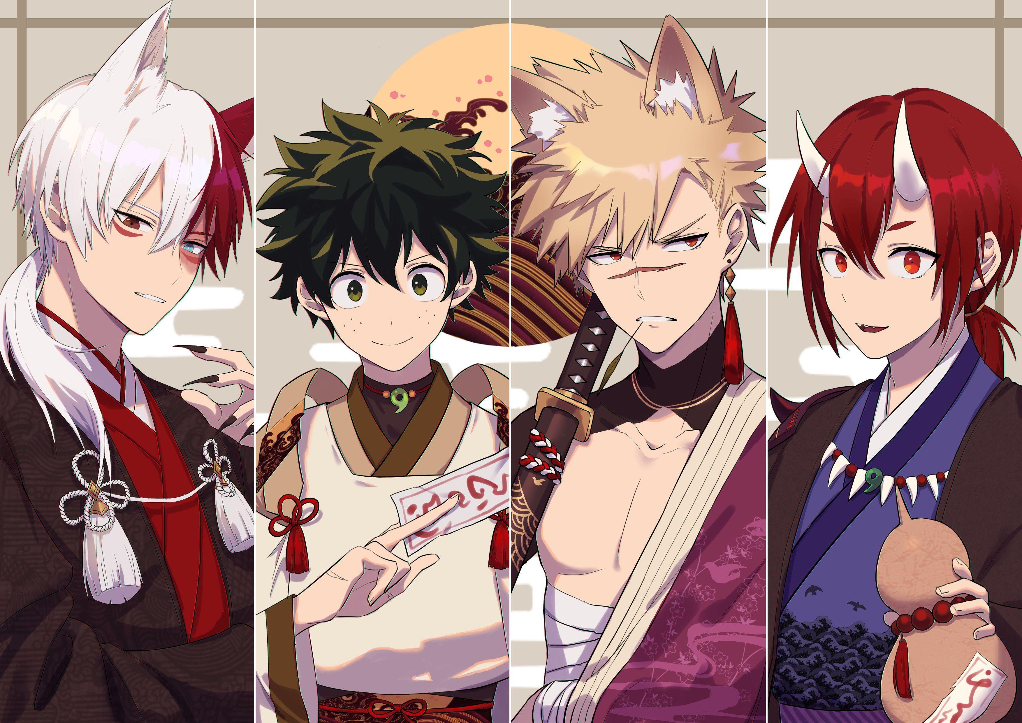3507x2480 Midoriya Izuku, Bakugou Katsuki, Todoroki Shouto & Kirishima Eijirou no Hero Academia. Anime männer, Helden, Anime heiß