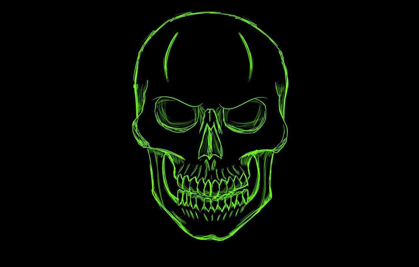 1332x850 Wallpaper green, skull, minimalism, head, skeleton, sake image for desktop, section минимализм