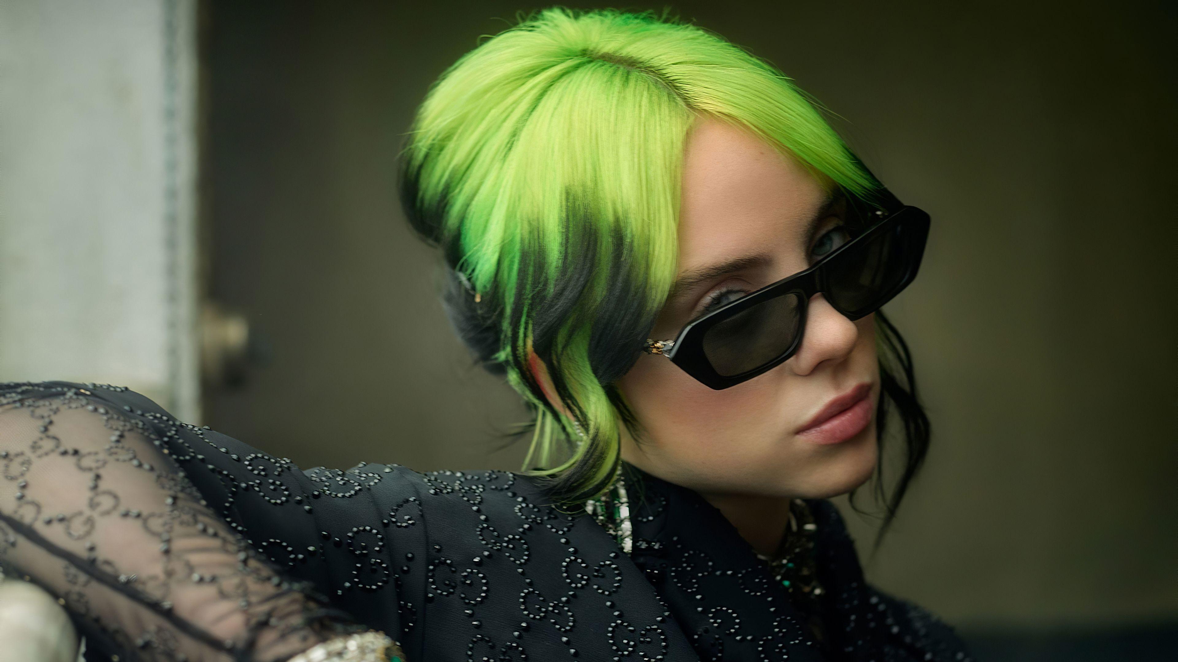 3840x2160 Singer Billie Eilish Green Hair Style 4K, 5K, 8K, Desktop & Mobile Background Wallpaper