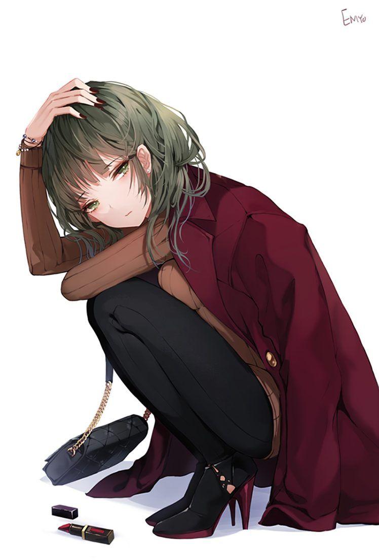 748x1104 short hair, Green eyes, Anime, Anime girls, Sweater HD Wallpaper / Desktop and Mobile Image & Photo