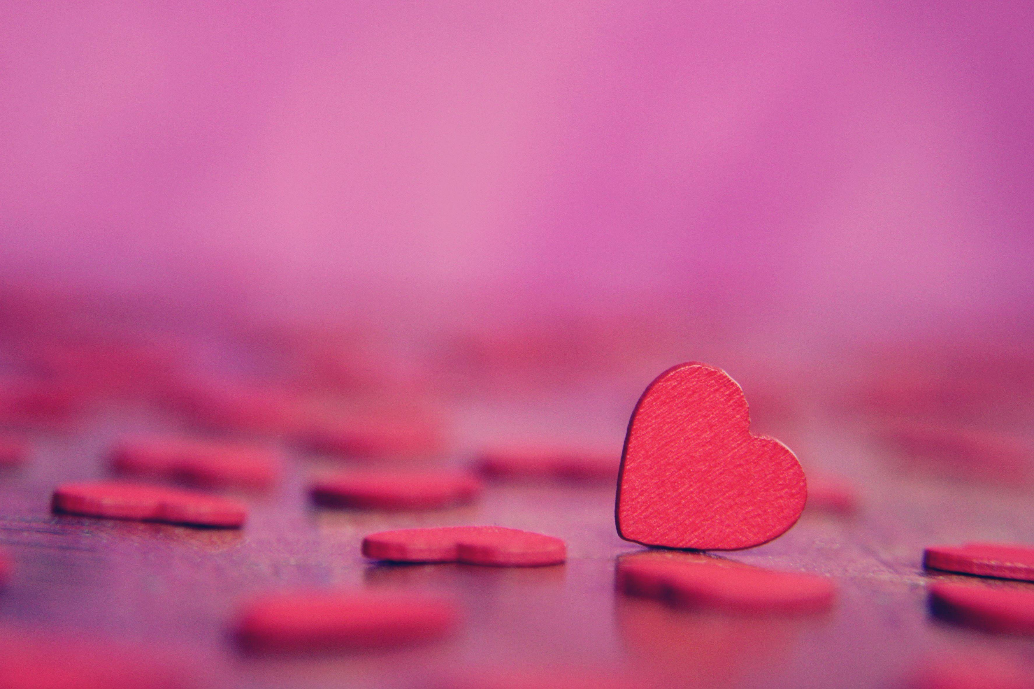 3547x2364 Love hearts 4K Wallpaper, Pink hearts, Bokeh, Alone, Love