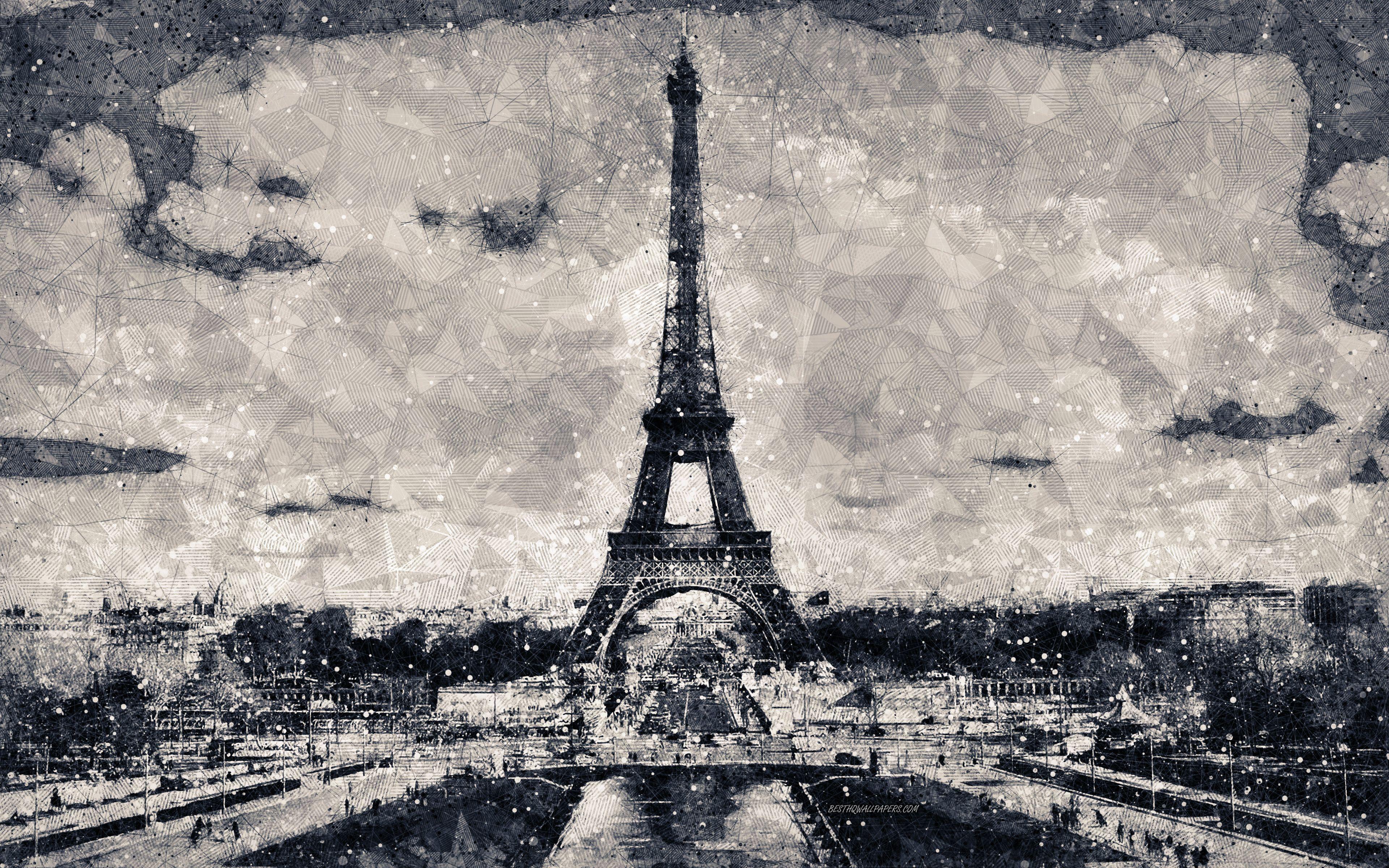 3840x2400 Download wallpaper Paris, Eiffel Tower, 4K, creative geometric cityscape, art, retro style, France, sights, Paris landmarks for desktop with resolution 3840x2400. High Quality HD picture wallpaper