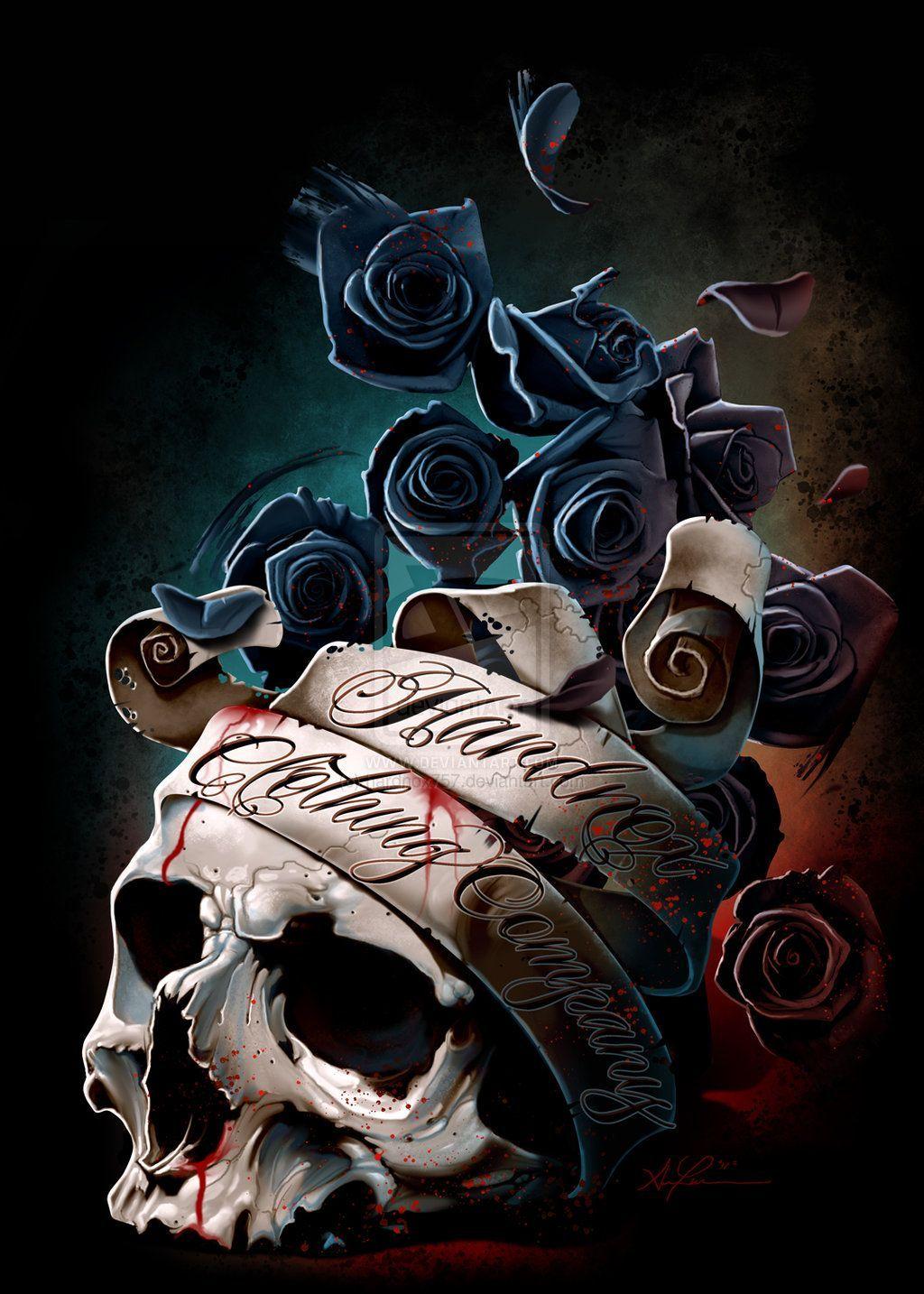 1024x1434 Skull Banner and Roses. Skull art, Skull artwork, Skull wallpaper
