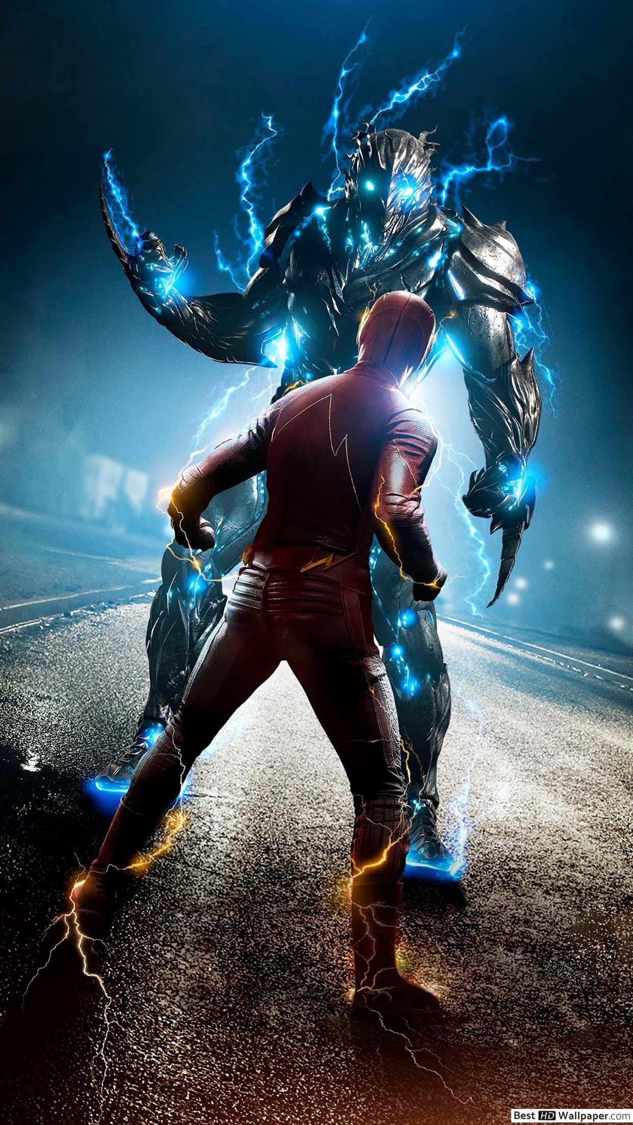 1242x2208 The Flash series with lightning demon HD wallpaper download