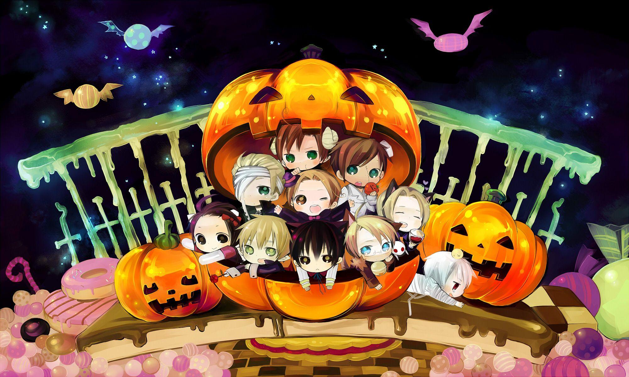 2000x1200 Japan, England, China, Germany, Halloween, France, chibi, USA, Italy