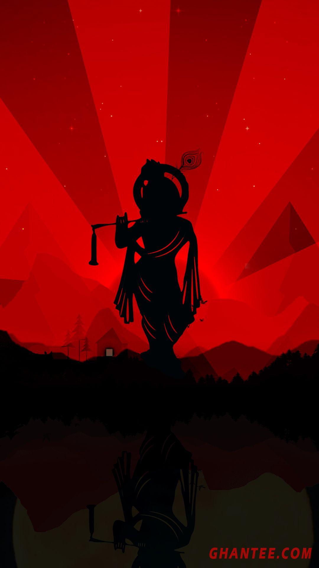1080x1920 krishna silhouette black and red phone wallpaper HD