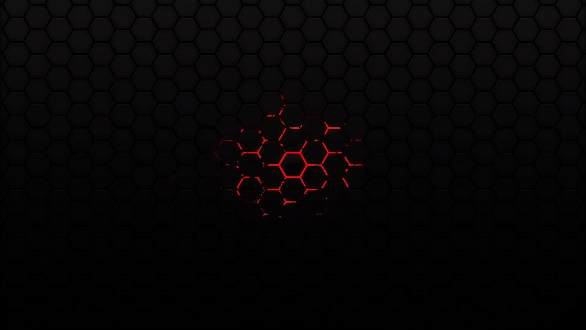 1920x1080 Black background hexagon red wallpaper