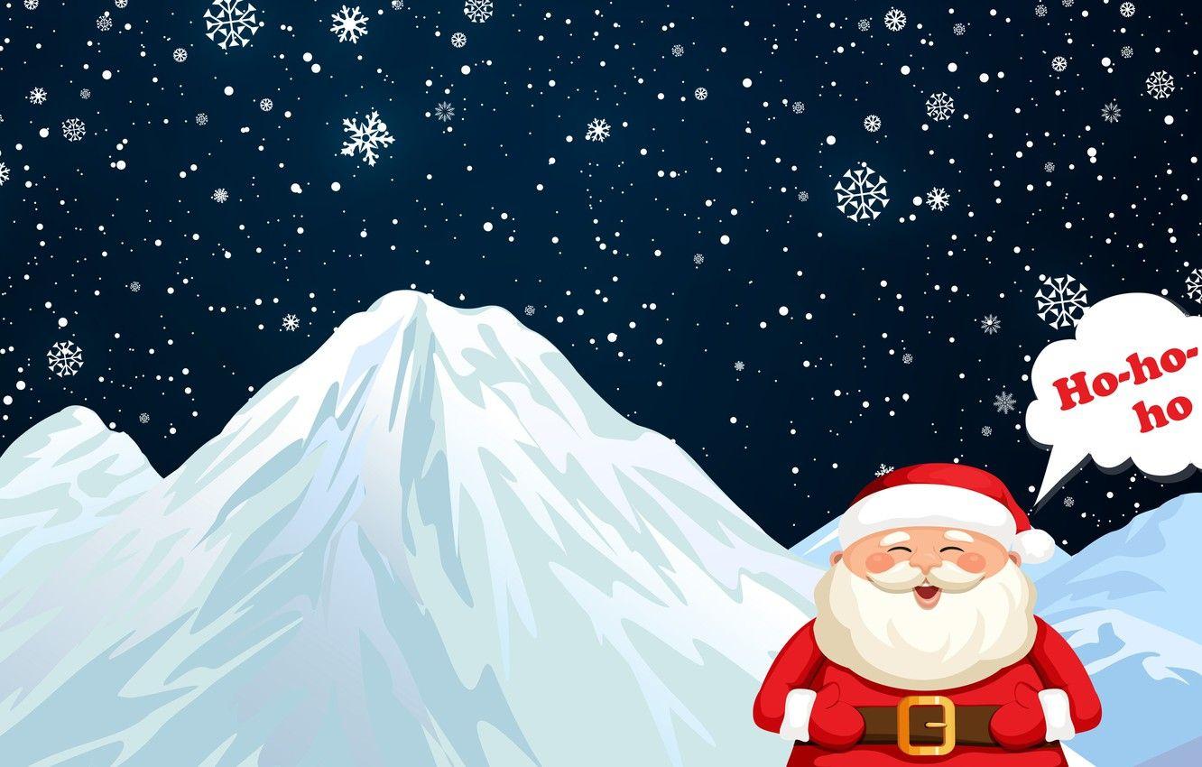 1332x850 Wallpaper Minimalism, Mountains, Snow, Christmas, Costume, Snowflakes, Background, New year, Santa, Holiday, Santa Claus, Klaus, Santa Claus, Grandpa, Grandfather, Santa Claus image for desktop, section новый год