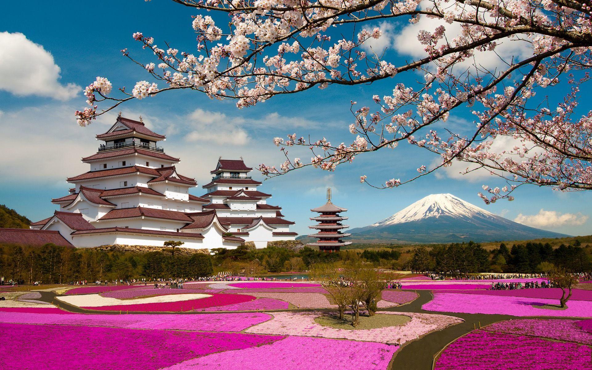 1920x1200 japan landscape wallpaper japanese castle mount fuji beautiful