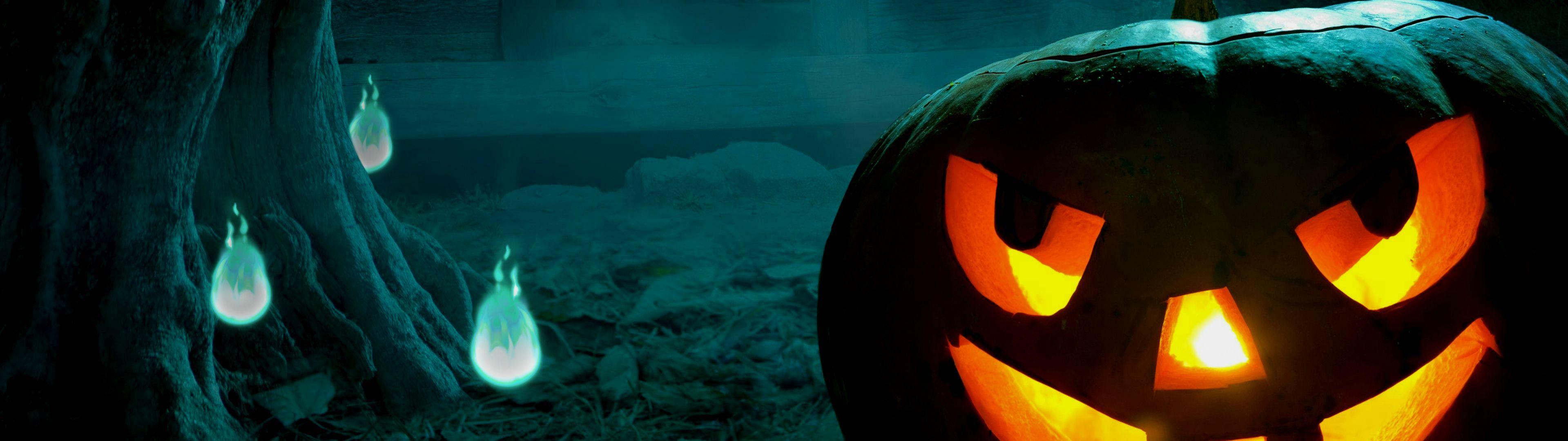 3839x1079 Halloween Dual Monitor Wallpaper