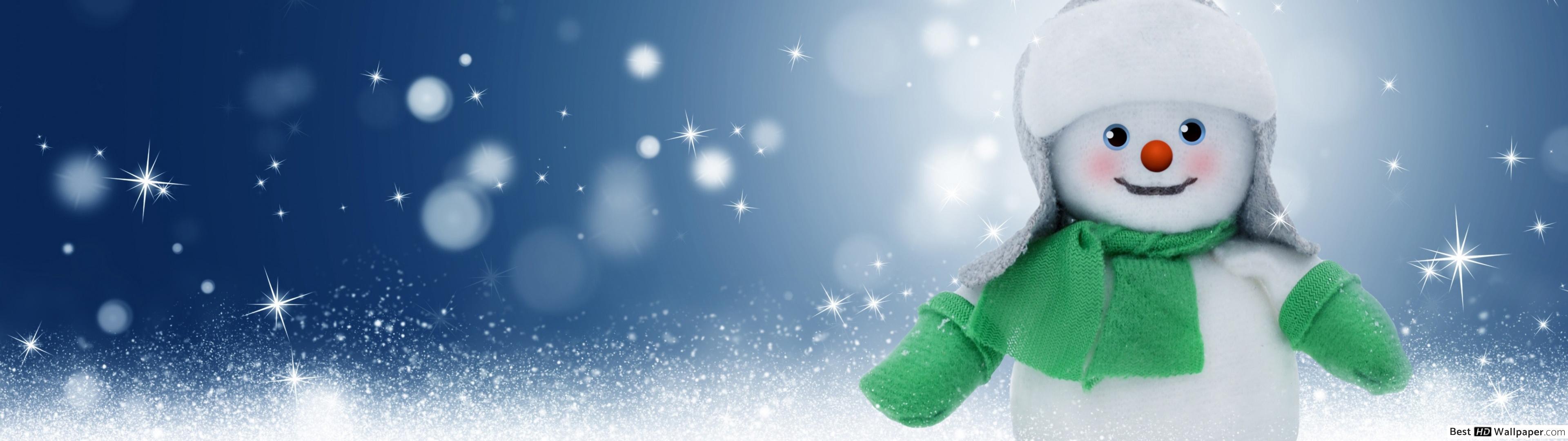 3840x1080 Christmas snowman HD wallpaper download