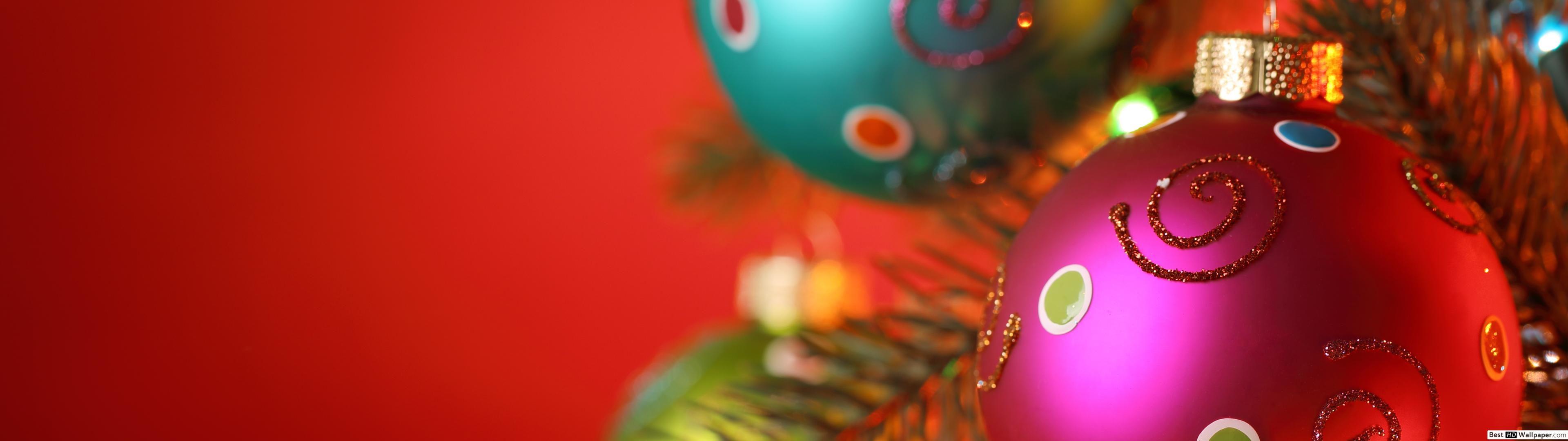 3840x1080 Christmas Ornaments HD wallpaper download
