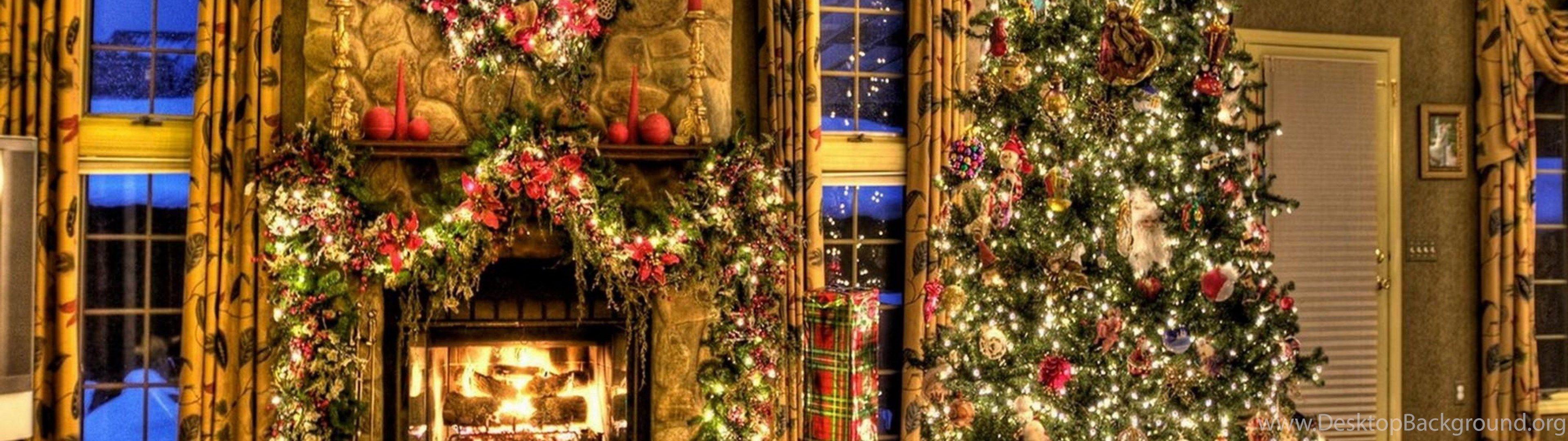 3840x1080 Download Wallpaper 3840x2400 Tree, Christmas, Presents, Fireplace. Desktop Background