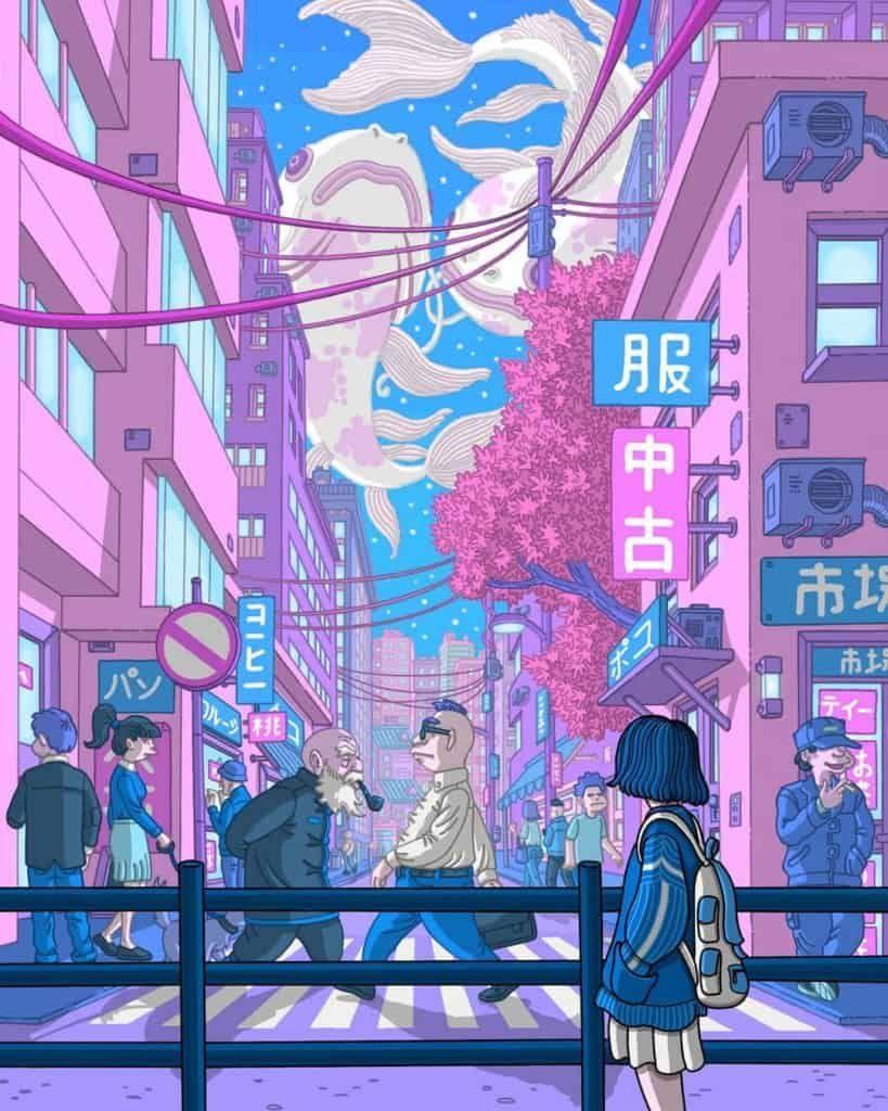 819x1024 Illustrator Daniele Turturici. Anime scenery wallpaper, Aesthetic art, Vaporwave art