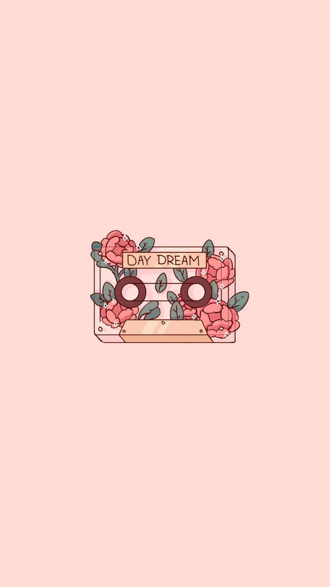 1080x1920 Cute Pink Romantic Transparent Cassette Flower Plant Phone Wallpaper Doodle Drawing by Poyura #cutewallpaper #adorable #cassettedrawing #doodle in 2020