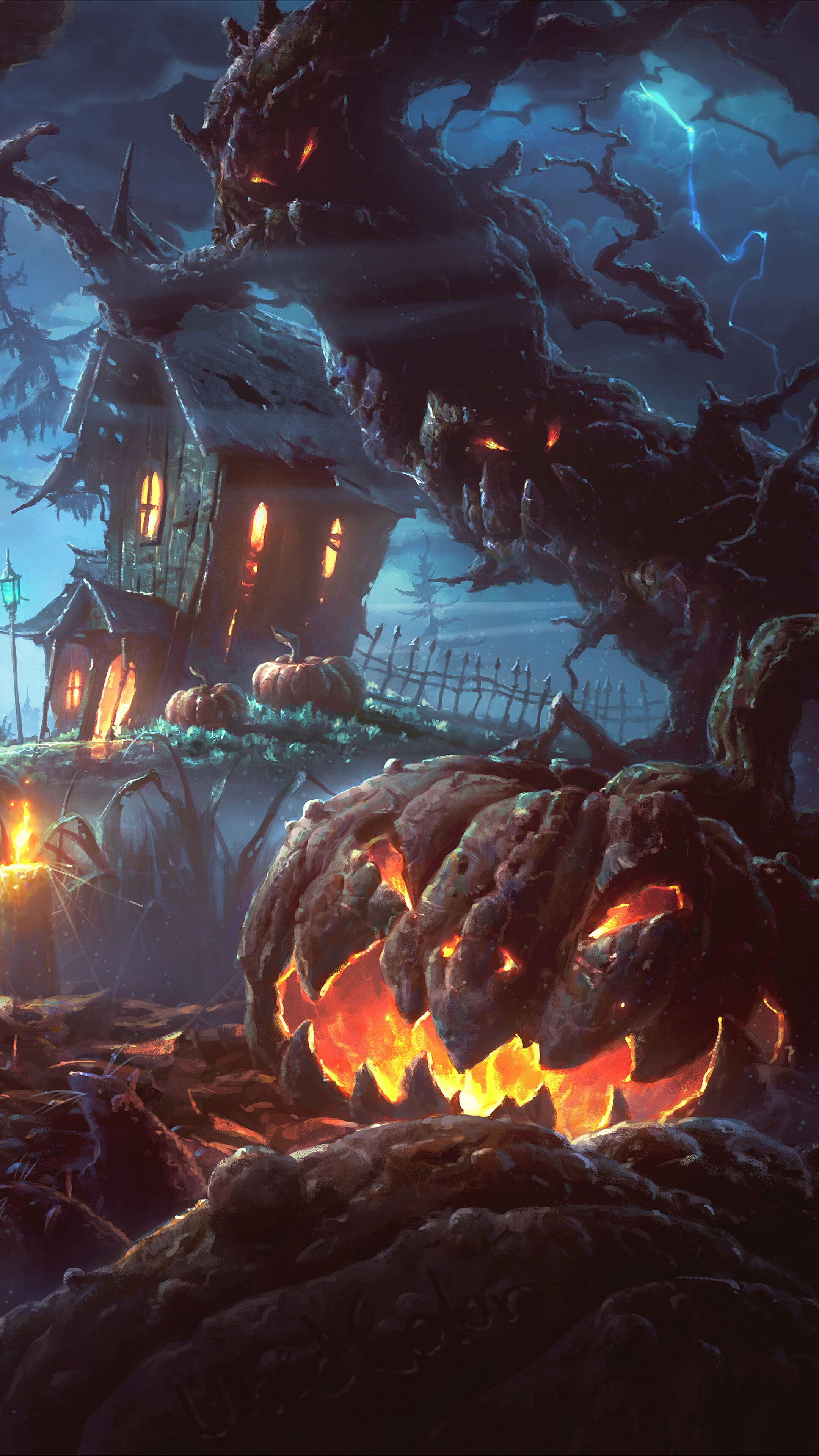 2160x3840 Halloween, Town, Pumpkin, Digital Art phone HD Wallpaper, Image, Background, Photo and Picture HD Wallpaper
