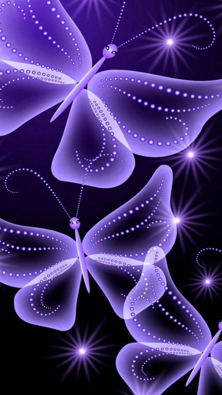 750x1334 Download Wallpaper 750x1334 Neon, Butterflies, Abstract, Purple