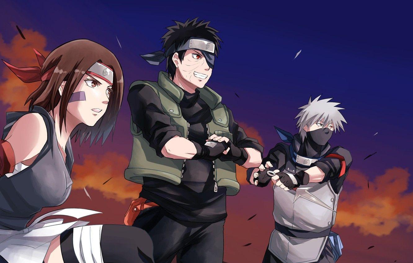1332x850 Wallpaper girl, game, Naruto, sky, woman, anime, cloud, man, sharingan, ninja, asian, Rin, friends, Uchiha, manga, shinobi image for desktop, section прочее