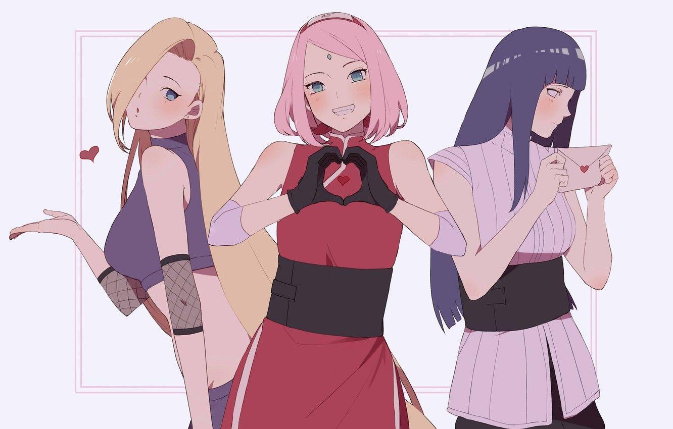 1332x850 Wallpaper girls, trio, Naruto, Naruto, Ino Yamanaka, Sakura Haruno, Hinata Hyuga image for desktop, section сёнэн