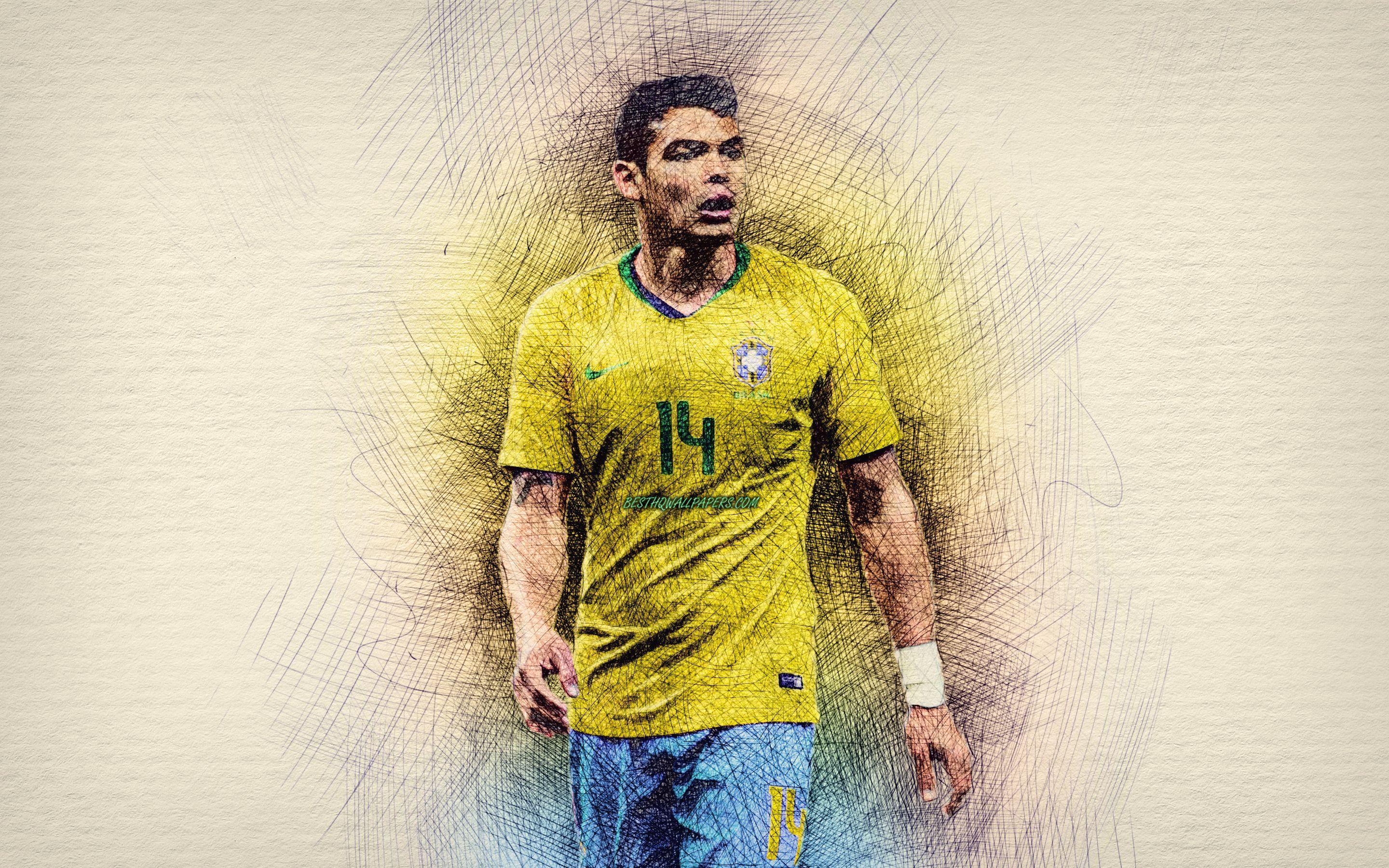 2880x1800 Download wallpaper Thiago Silva, artwork, Brazil National Team, computer drawing, Thiago Emiliano da Silva, soccer, drawing Thiago Silva, Brazilian football team for desktop with resolution 2880x1800. High Quality HD picture wallpaper