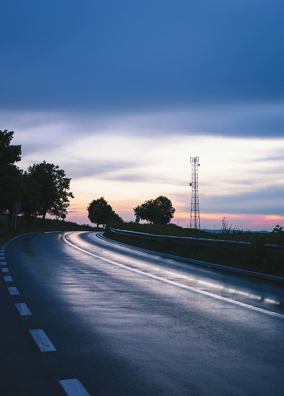910x1269 road, golden, hour, gray, asphalt road, green, trees, daytime, CC public domain, royalty free