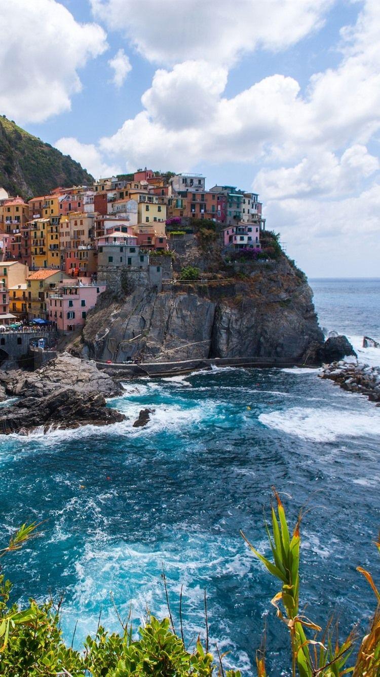 750x1334 Manarola, Cinque Terre, Italy, Bushes, Sea, Clouds 750x1334 IPhone 8 7 6 6S Wallpaper, Background, Picture, Image